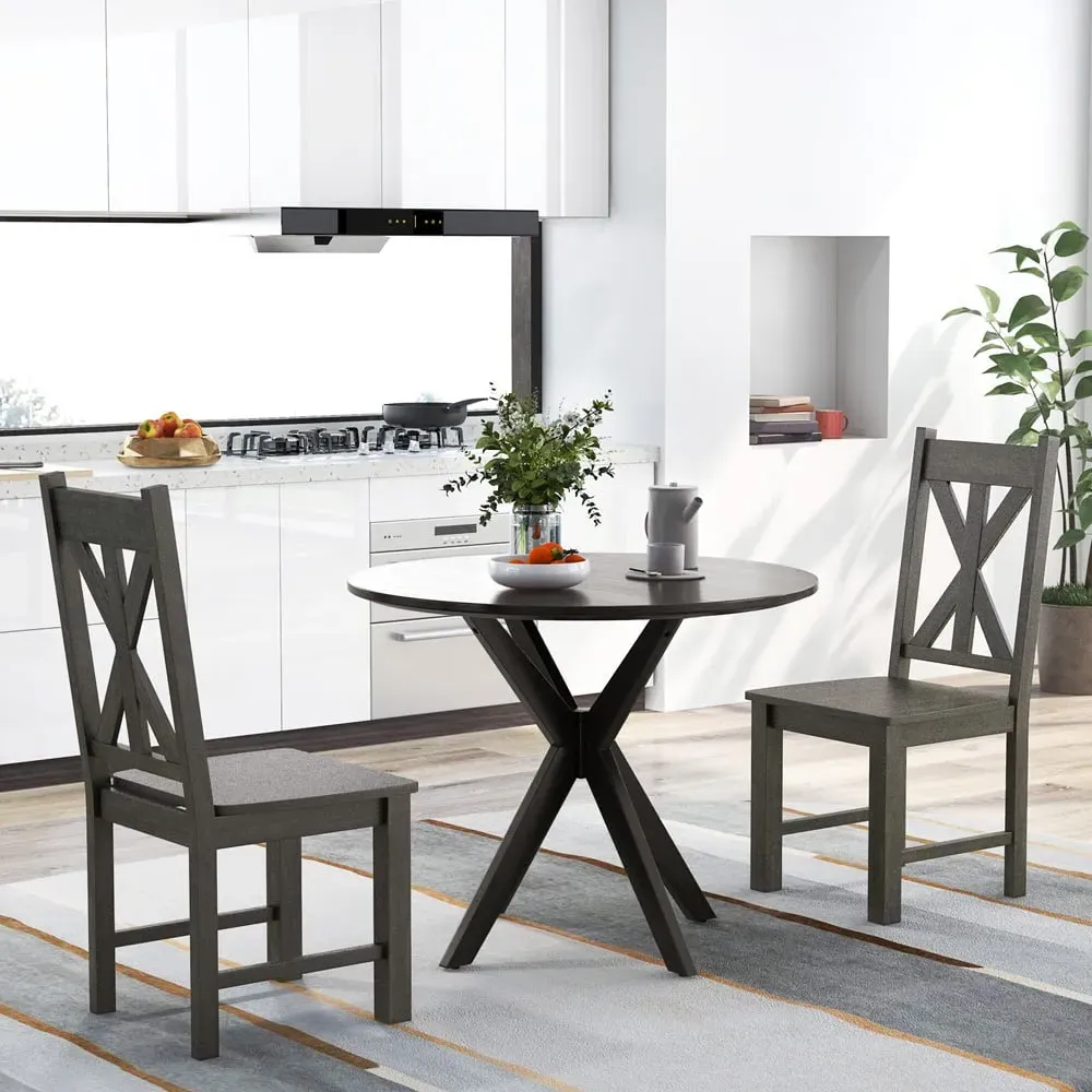 Set of 2 Dining Chairs - Grey, Rubberwood