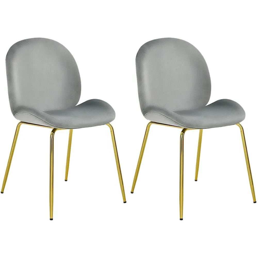 Set of 2 Dining Chairs - Grey, Velvet