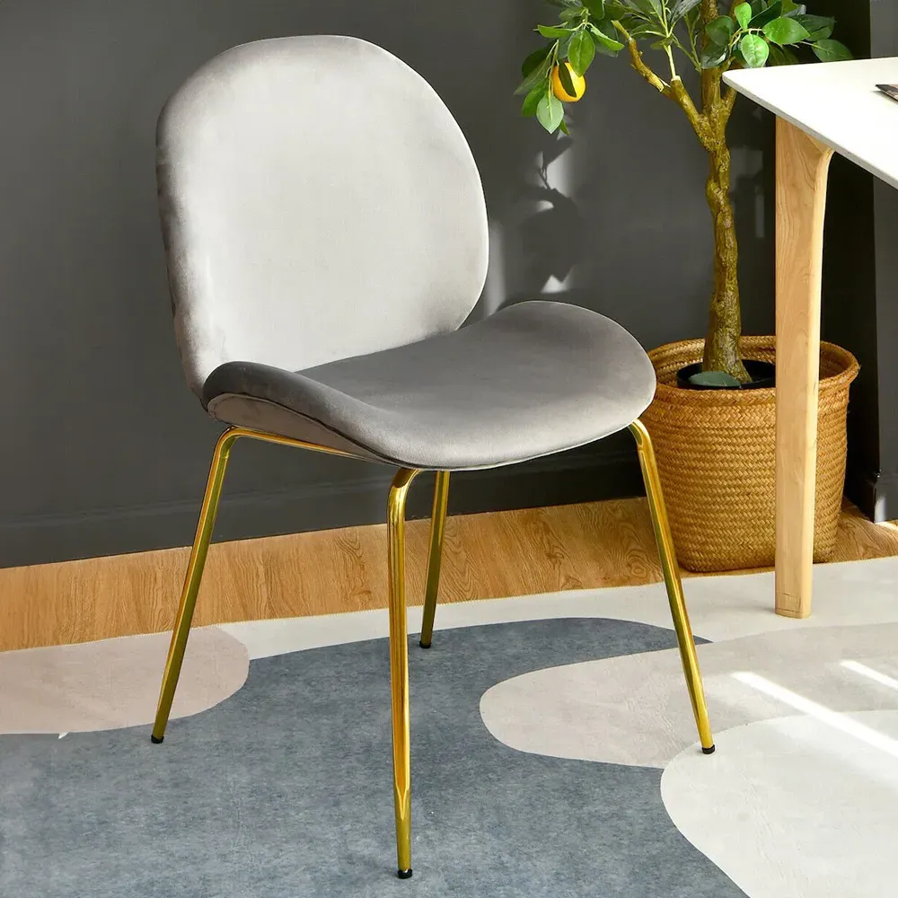 Set of 2 Dining Chairs - Grey, Velvet