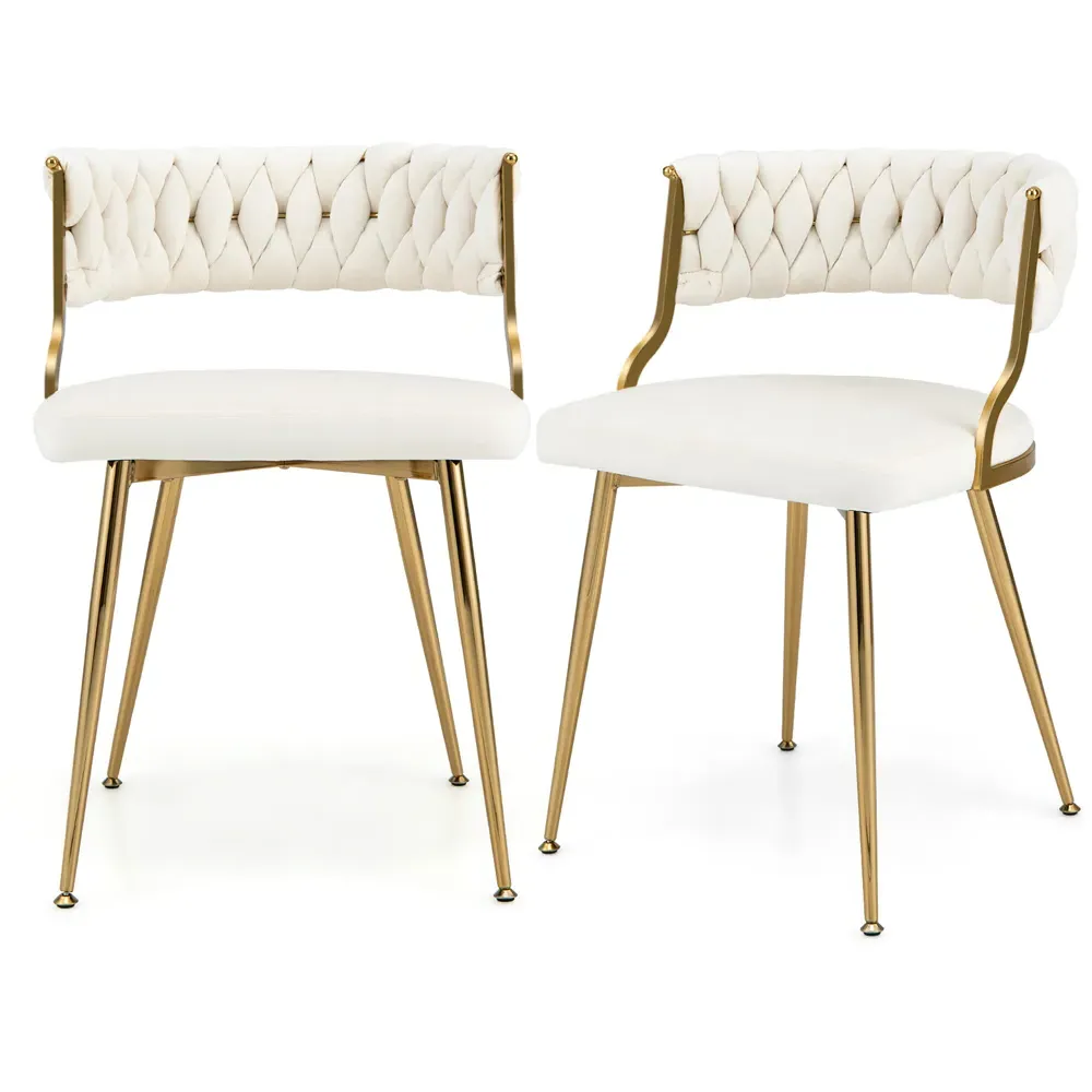 Set of 2 Dining Chairs - White, Velvet