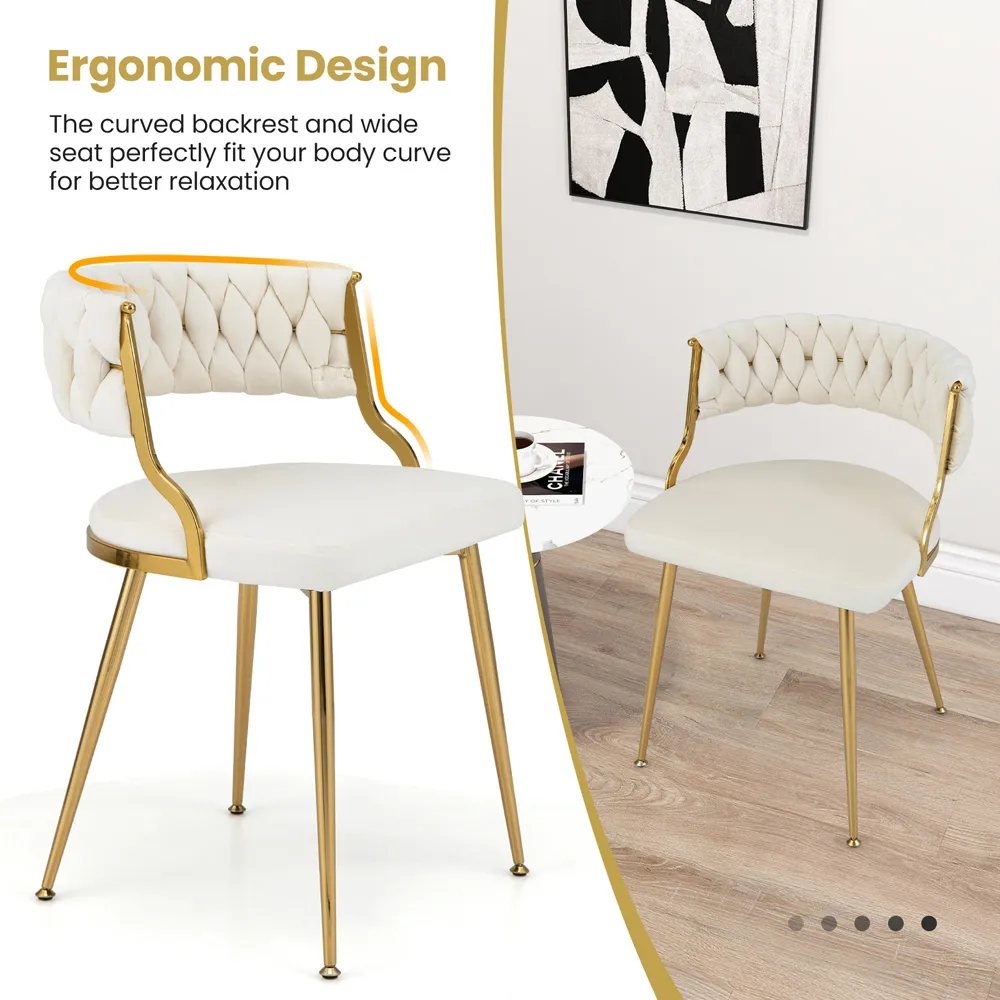 Set of 2 Dining Chairs - White, Velvet