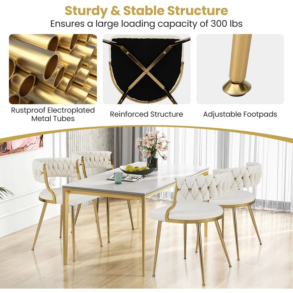 Set of 2 Dining Chairs - White, Velvet