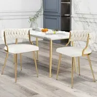 Set of 2 Dining Chairs - White, Velvet