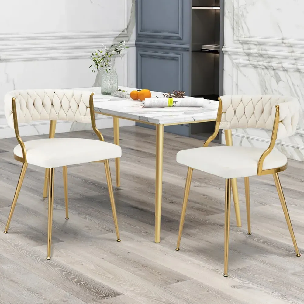 Set of 2 Dining Chairs - White, Velvet image