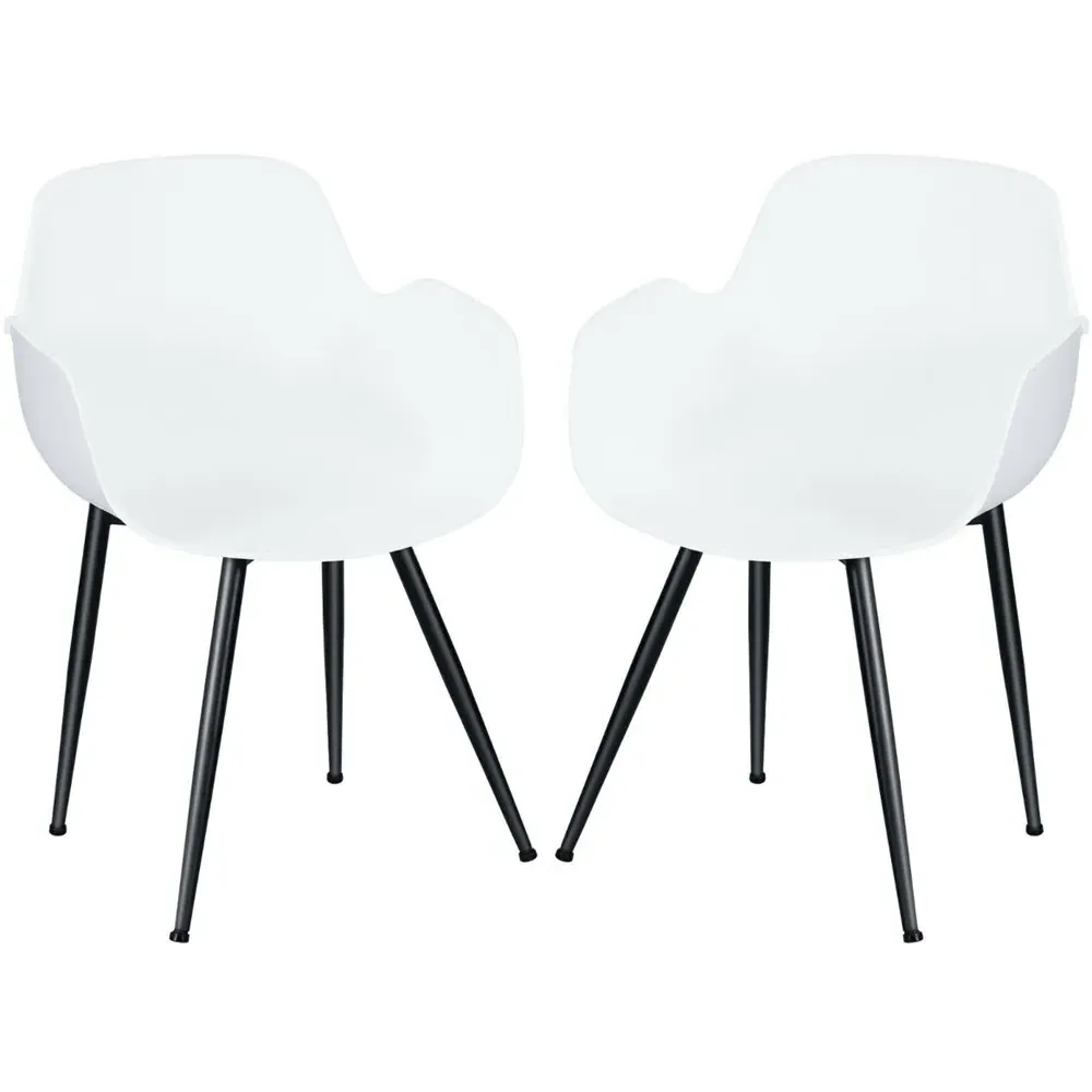 Set of 2 Dining Chairs with Armrests - White