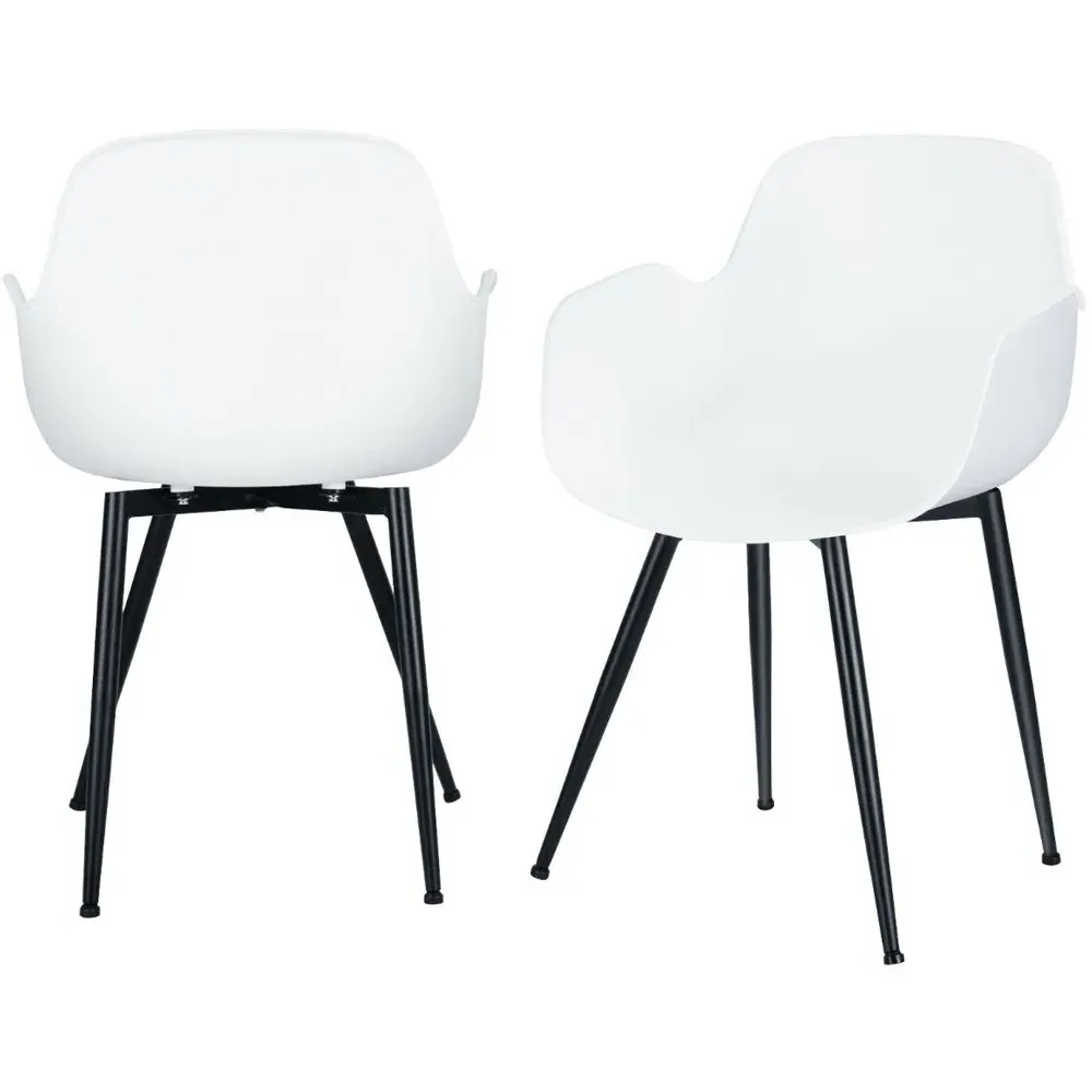 Set of 2 Dining Chairs with Armrests - White