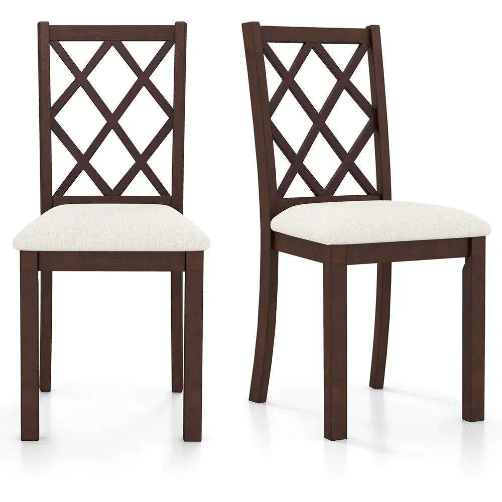 Set of 2 Dining Chairs with Inclined Backrest - Brown