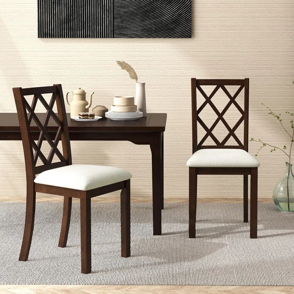 Set of 2 Dining Chairs with Inclined Backrest - Brown