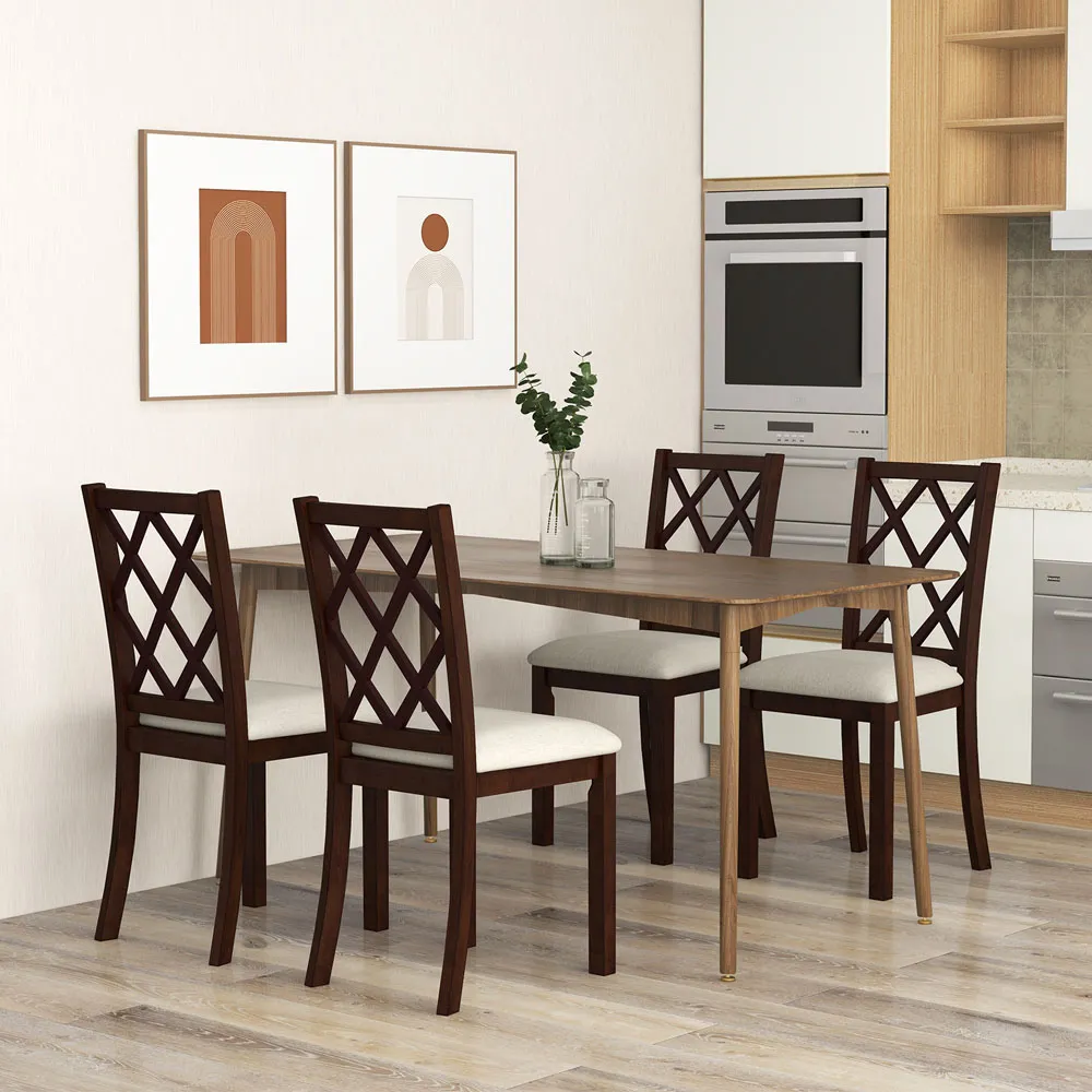 Set of 2 Dining Chairs with Inclined Backrest - Brown
