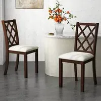 Set of 2 Dining Chairs with Inclined Backrest - Brown