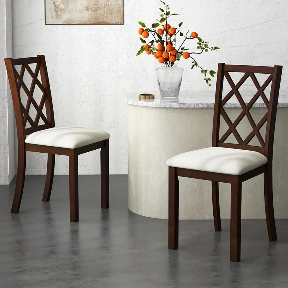 Set of 2 Dining Chairs with Inclined Backrest - Brown