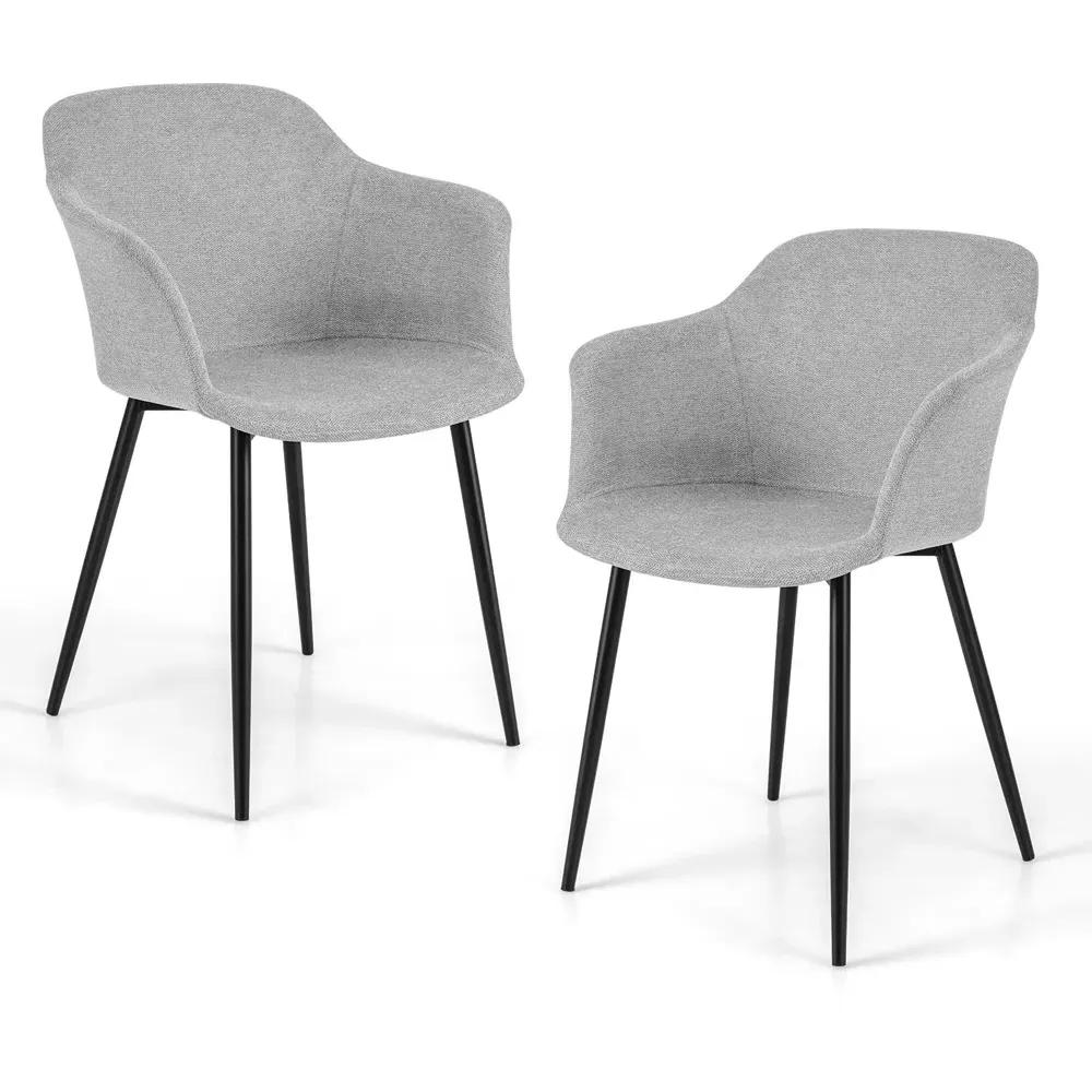 Set of 2 Ergonomic Dining Chairs with Wide Armrest - Cream, Linen