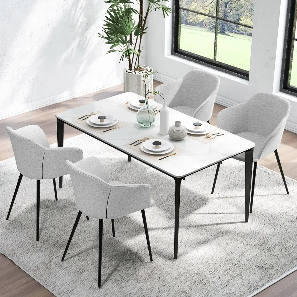 Set of 2 Ergonomic Dining Chairs with Wide Armrest - Cream, Linen