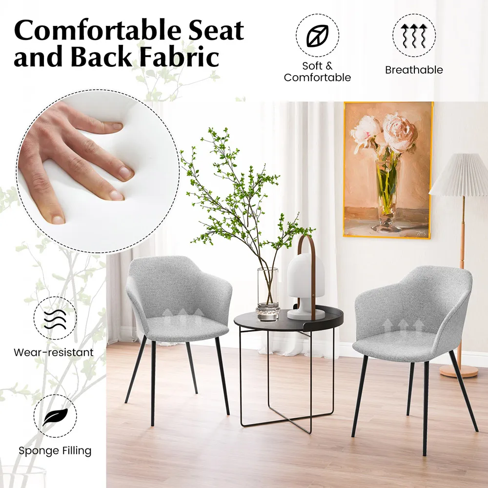 Set of 2 Ergonomic Dining Chairs with Wide Armrest - Cream, Linen