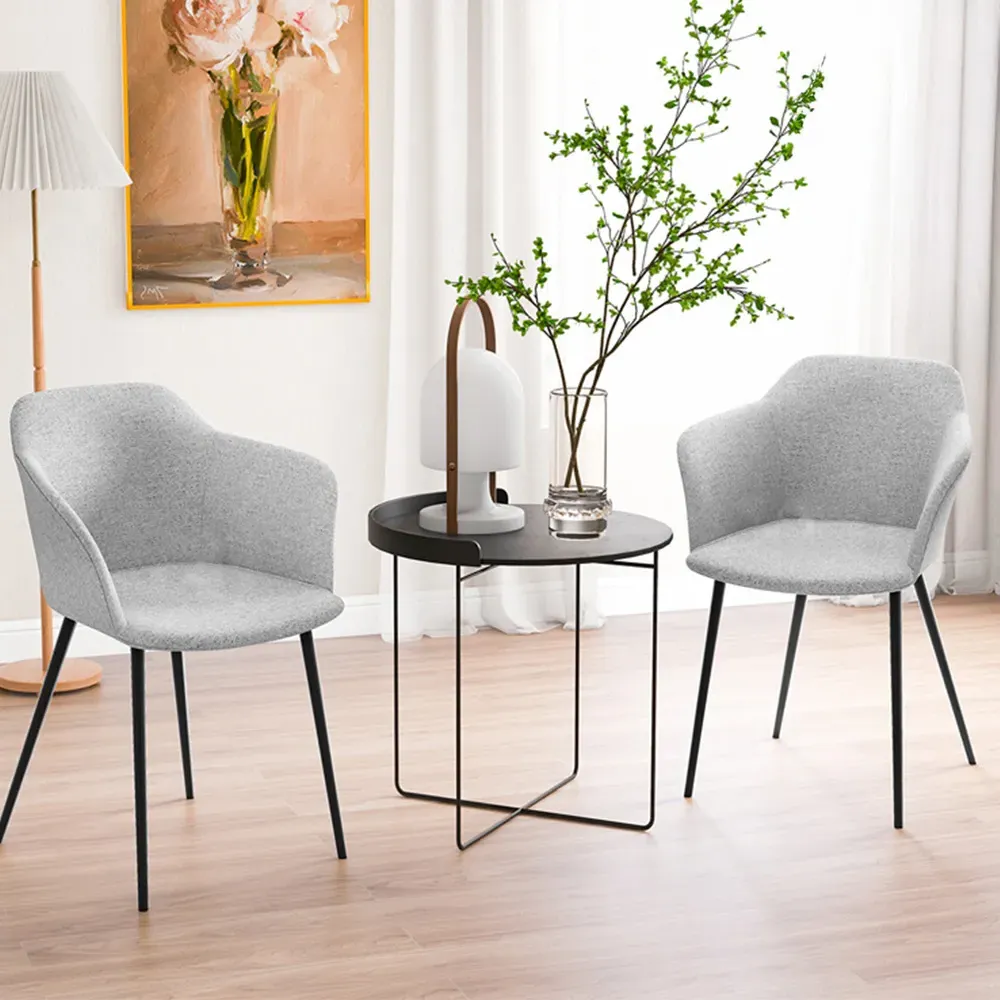 Set of 2 Ergonomic Dining Chairs with Wide Armrest - Cream, Linen