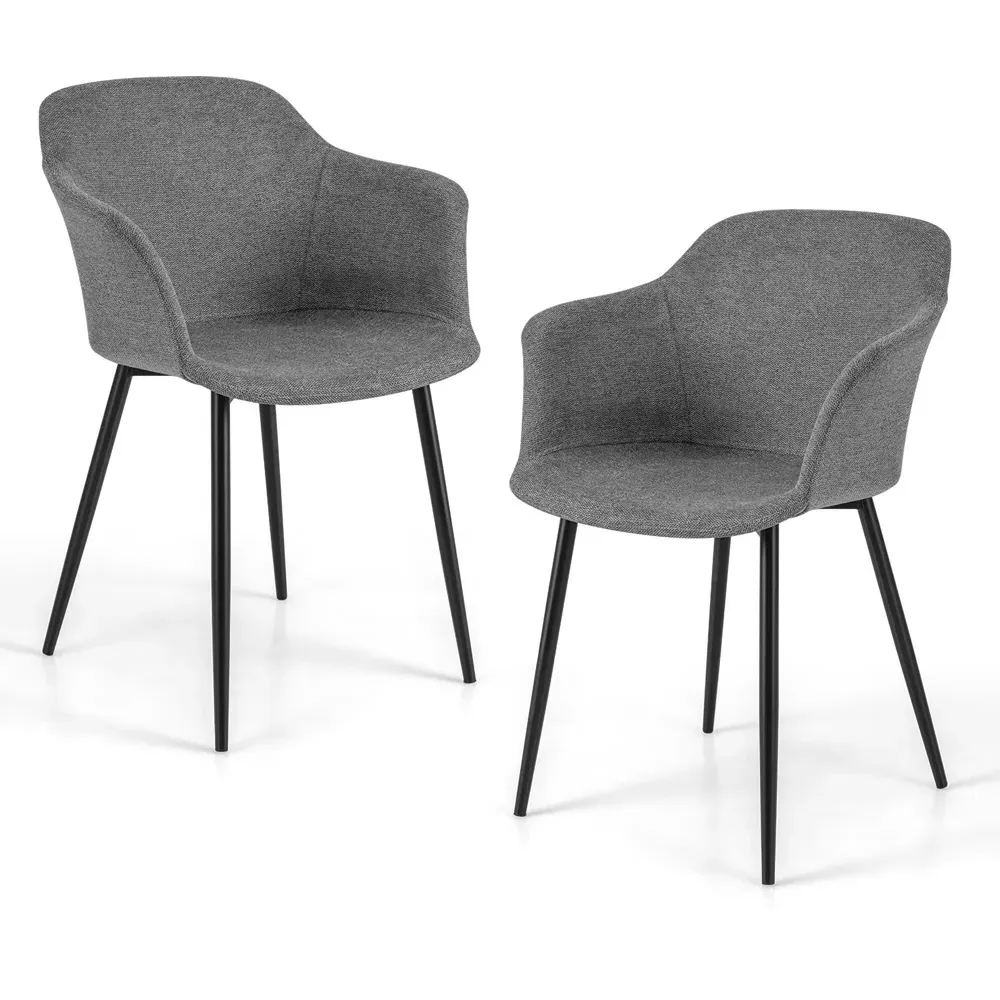 Set of 2 Ergonomic Dining Chairs with Wide Armrest - Grey, Linen