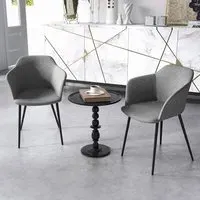 Set of 2 Ergonomic Dining Chairs with Wide Armrest - Grey, Linen