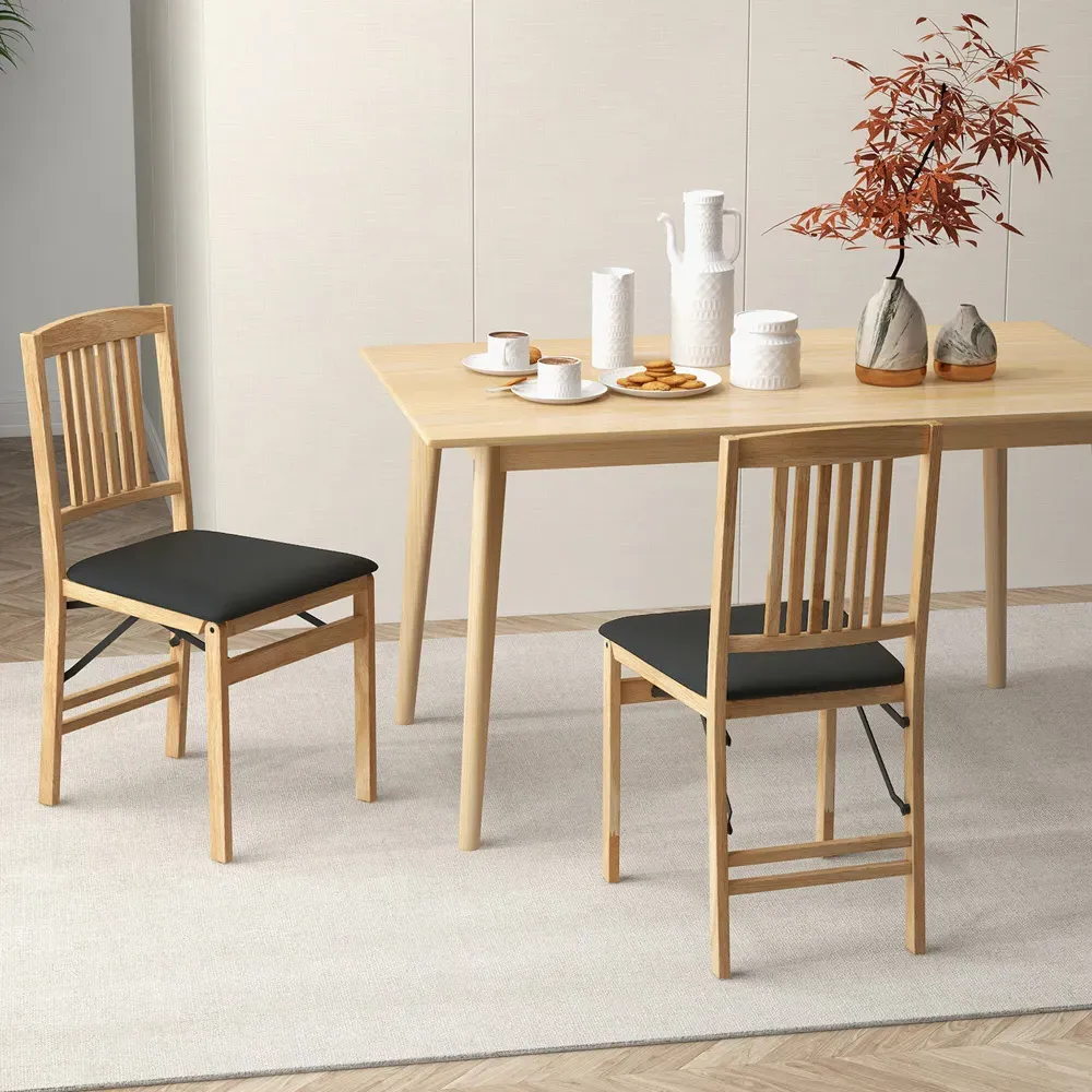 Set of 2 Foldable Dining Chairs - Black