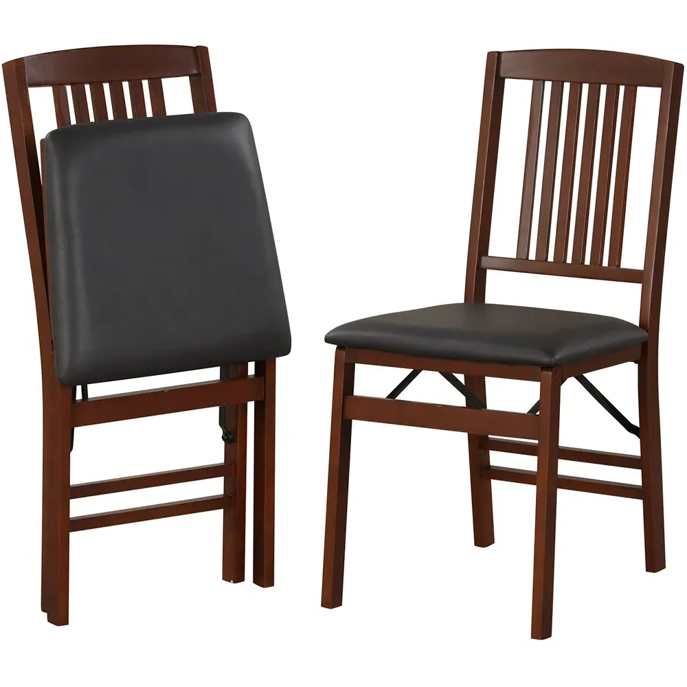 Set of 2 Foldable Dining Chairs - Brown
