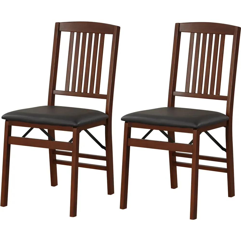 Set of 2 Foldable Dining Chairs - Brown