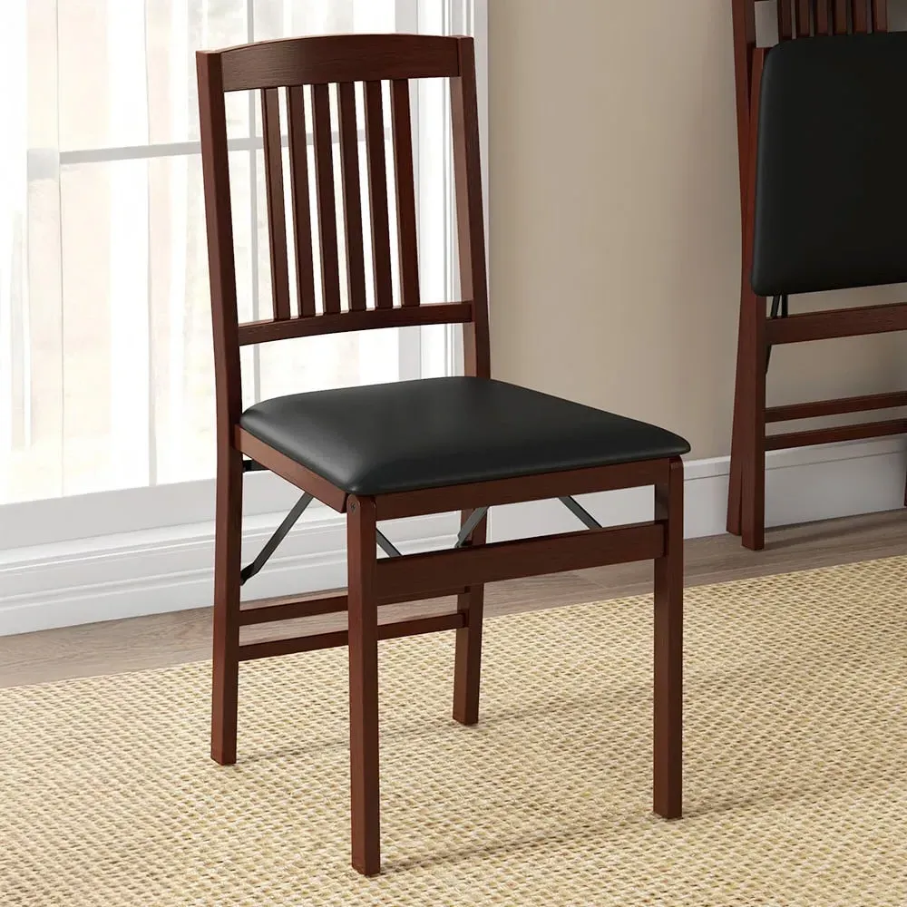 Set of 2 Foldable Dining Chairs - Brown