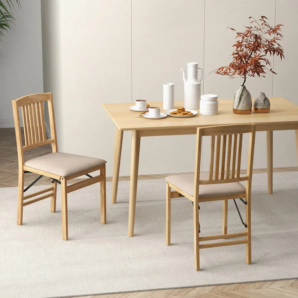 Set of 2 Foldable Dining Chairs - Cream