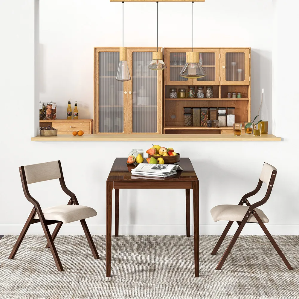 Set of 2 Foldable Dining Chairs - Cream