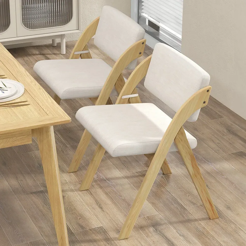 Set of 2 Foldable Kitchen Dining Chairs - Natural