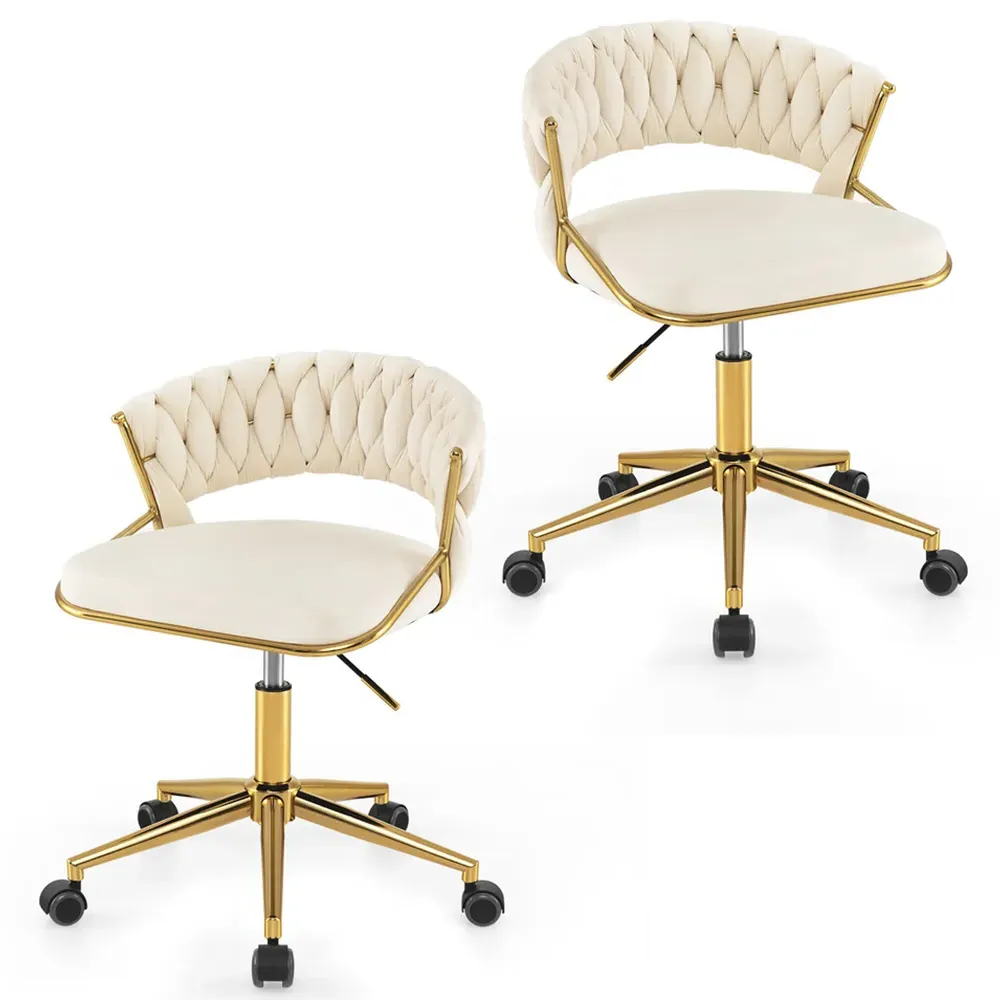 Set of 2 Hand Woven Swivel Desk Chair - Beige