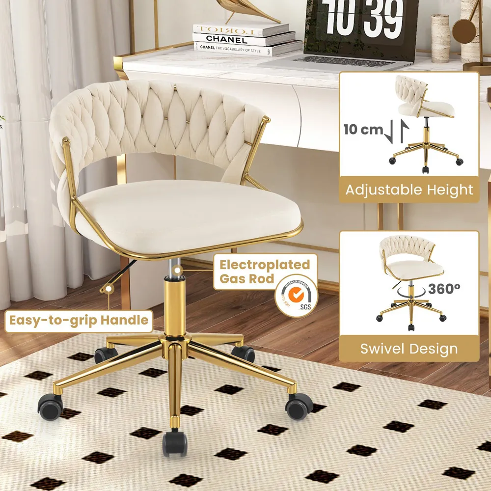 Set of 2 Hand Woven Swivel Desk Chair - Beige