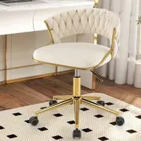 Set of 2 Hand Woven Swivel Desk Chair - Beige