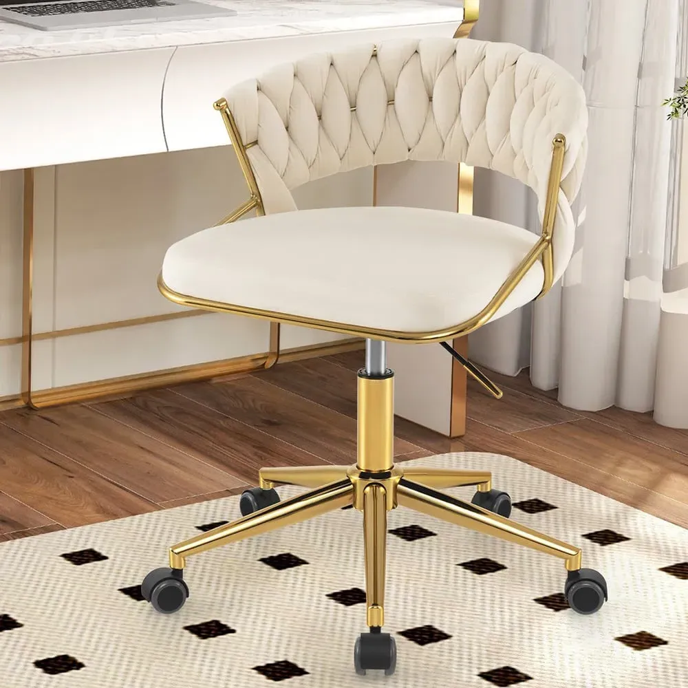 Set of 2 Hand Woven Swivel Desk Chair - Beige