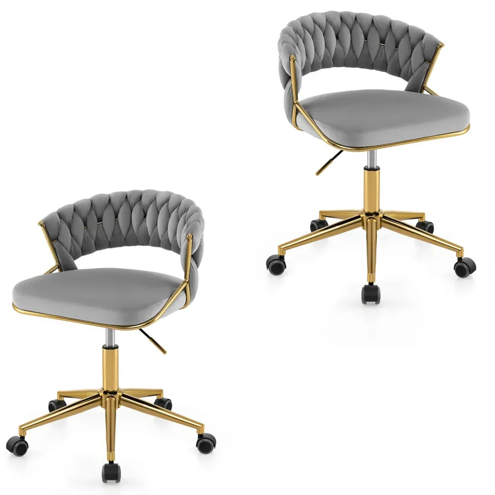 Set of 2 Hand Woven Swivel Desk Chair - Grey