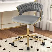 Set of 2 Hand Woven Swivel Desk Chair - Grey