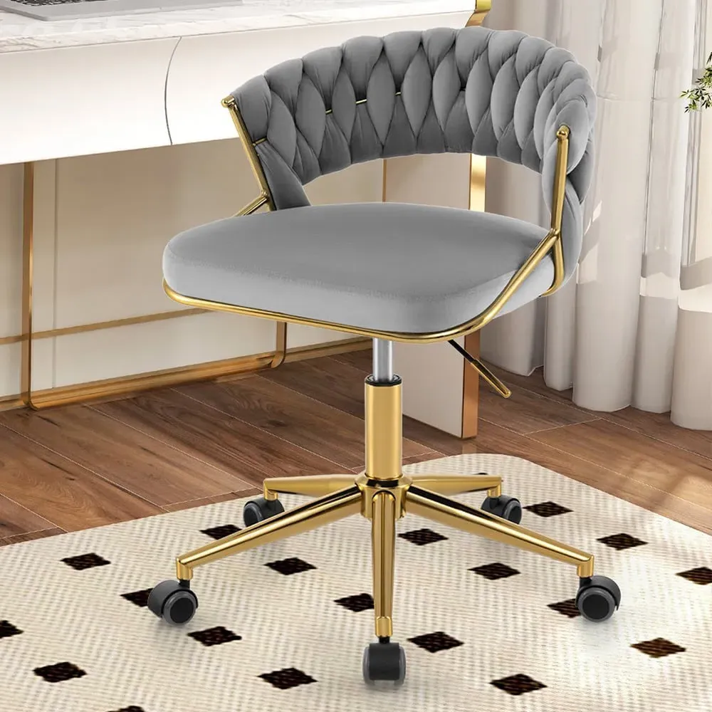 Set of 2 Hand Woven Swivel Desk Chair - Grey image