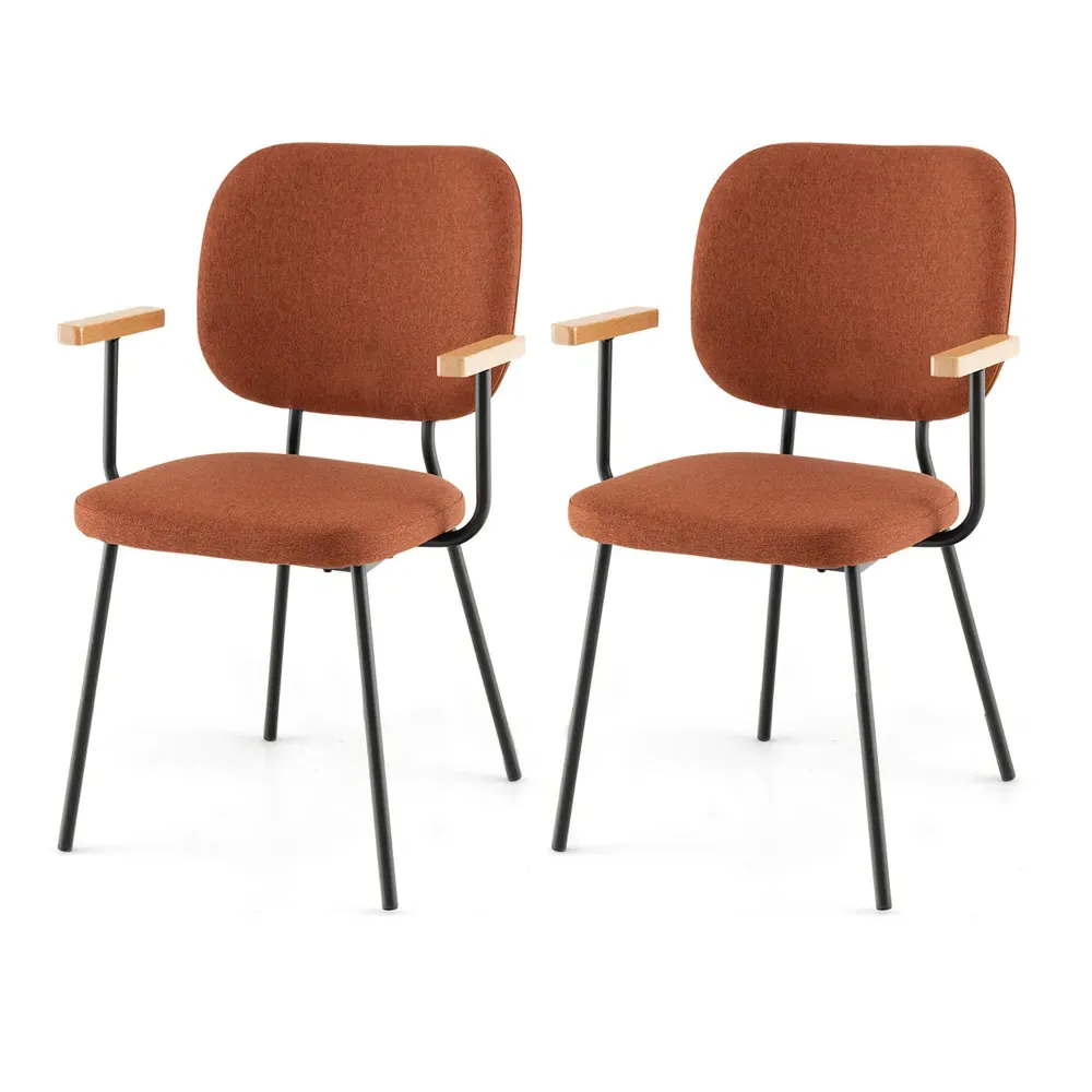 Set of 2 Linen Dining Chairs - Orange