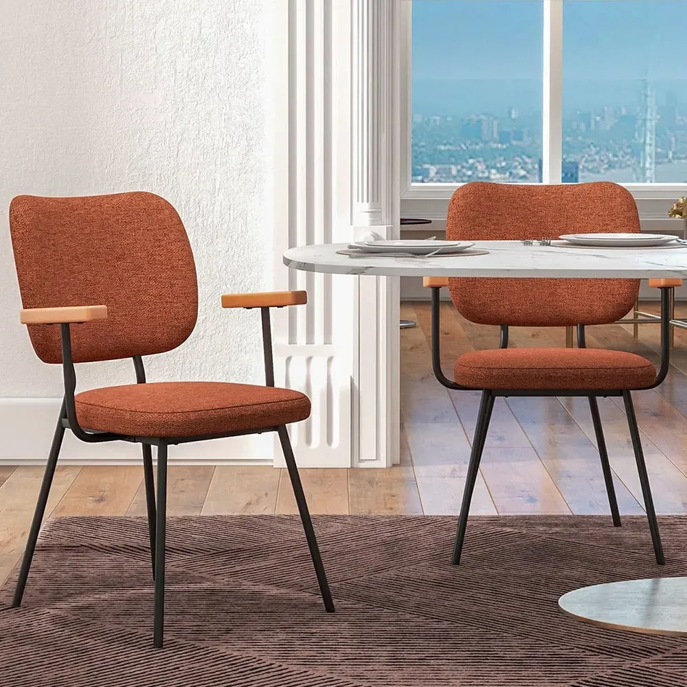 Set of 2 Linen Dining Chairs - Orange