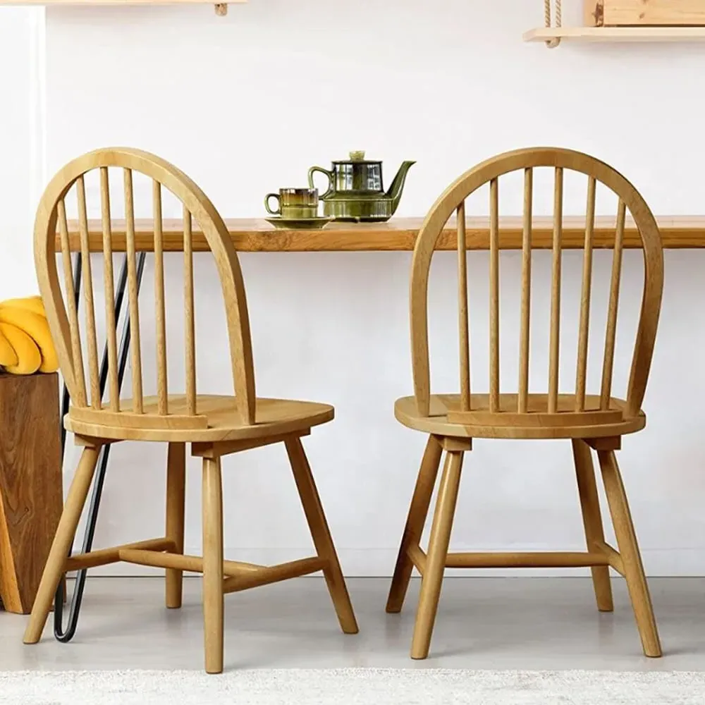 Set of 2 Natural Dining Chairs - Cream