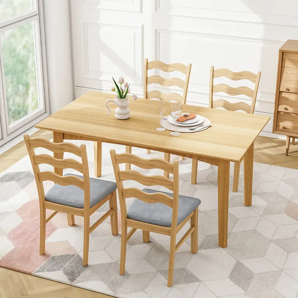 Set of 2 Natural Dining Chairs - Cream