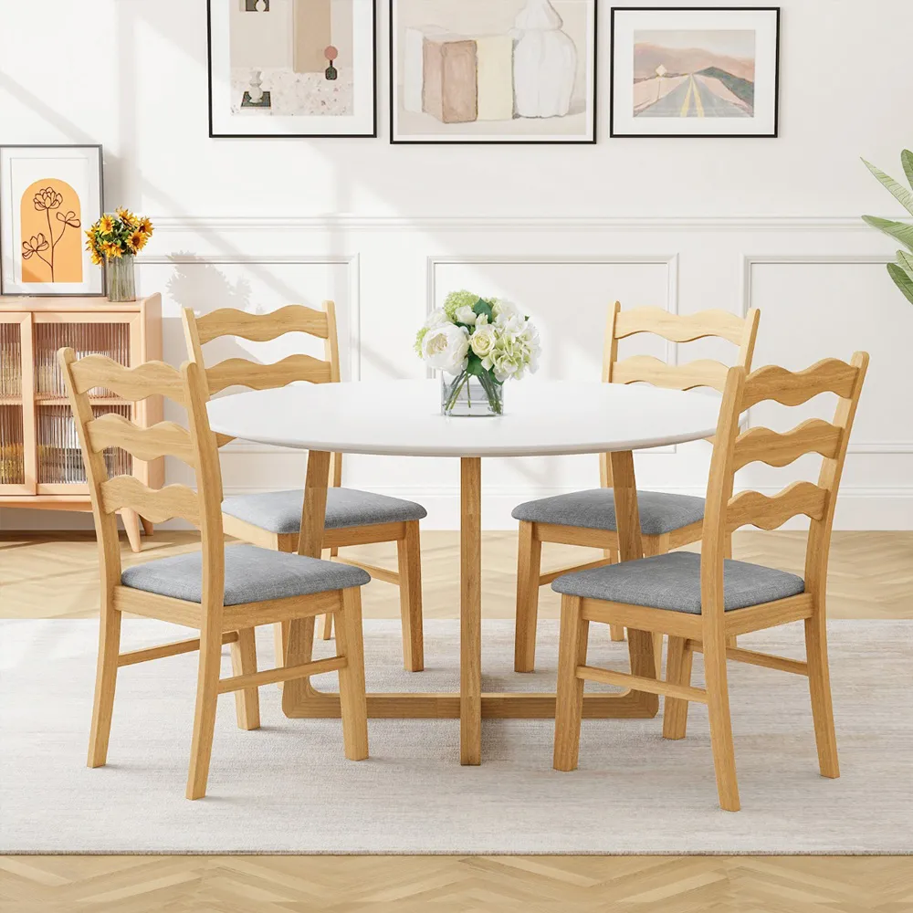 Set of 2 Natural Dining Chairs - Cream
