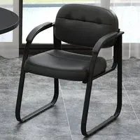 Set of 2 Office Chair with Sled Base - Black, Leather