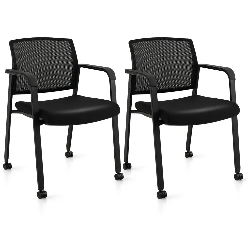 Set of 2 Office Chair with Stackable Design - Black
