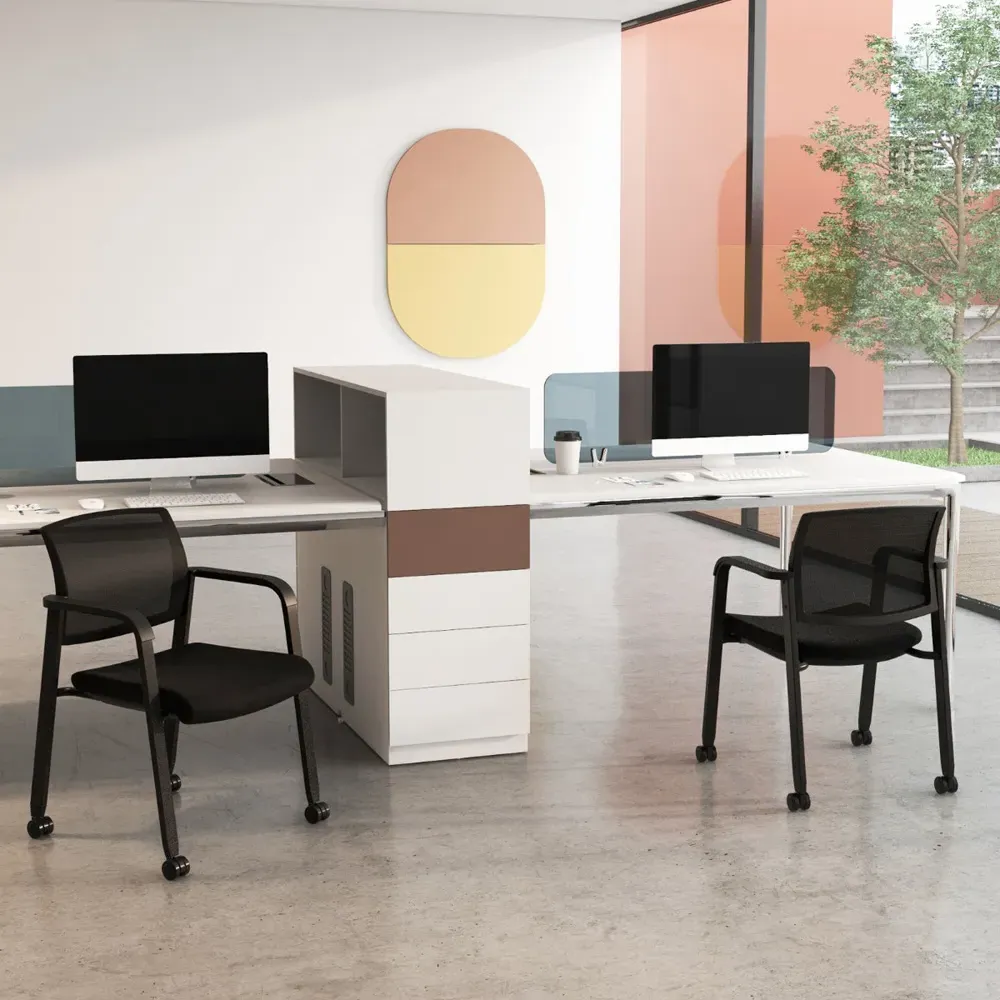 Set of 2 Office Chair with Stackable Design - Black