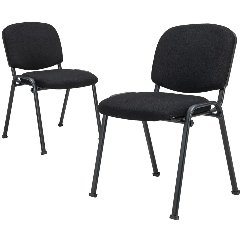 Set of 2 Office Chair with Stackable Design - Black, Linen