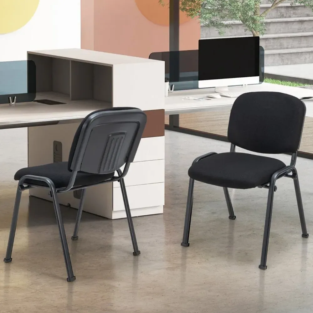 Set of 2 Office Chair with Stackable Design - Black, Linen