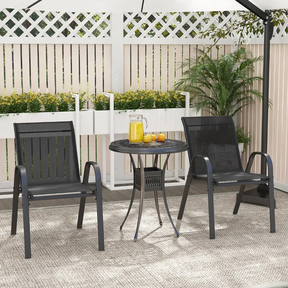 Set of 2 Stackable Dining Chairs with Armrest - Black