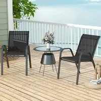 Set of 2 Stackable Dining Chairs with Armrest - Black