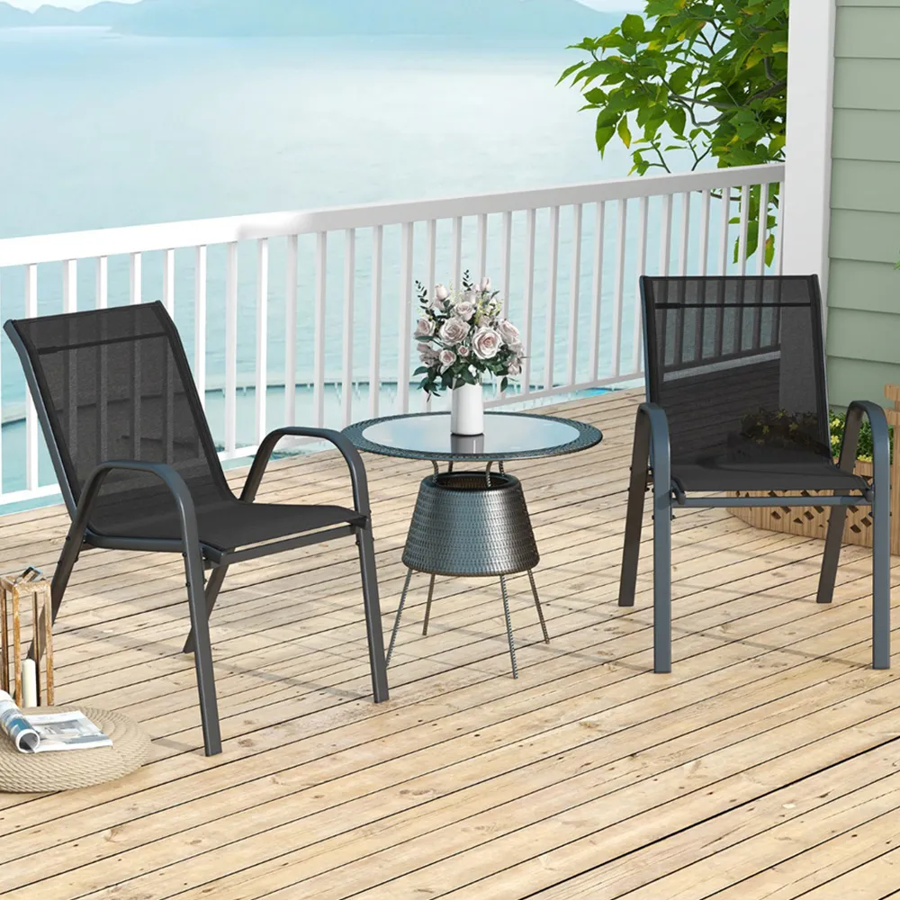 Set of 2 Stackable Dining Chairs with Armrest - Black image