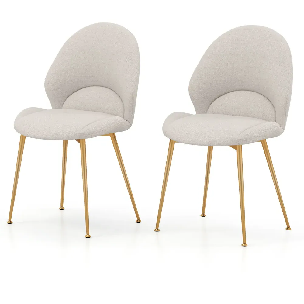 Set of 2 Upholstered Accent Chairs with Curved Backrest - Grey