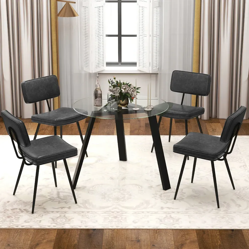 Set of 2 Upholstered Dining Chairs - Black, Faux Leather